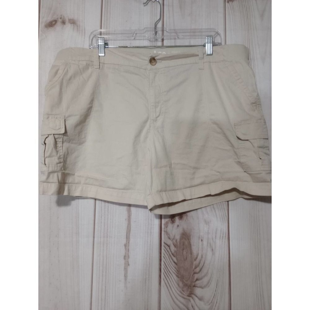 Lee Womens Khaki Cargo Shorts‎ Tan Mid Rise Regular Fit Size 20M Stretch Cotton